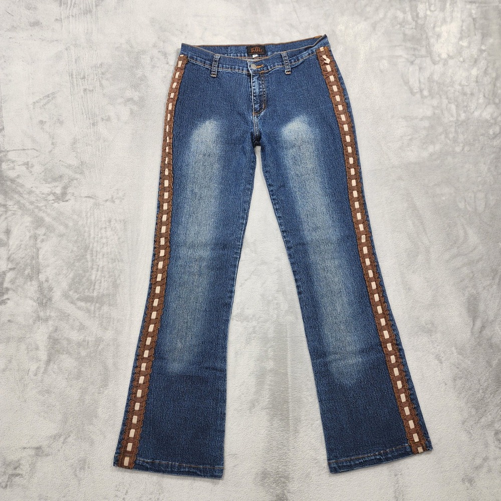 Vintage KUL American Brand Jeans Womens 11 Blue Flare Ribbon‎ Lace Side Stripe